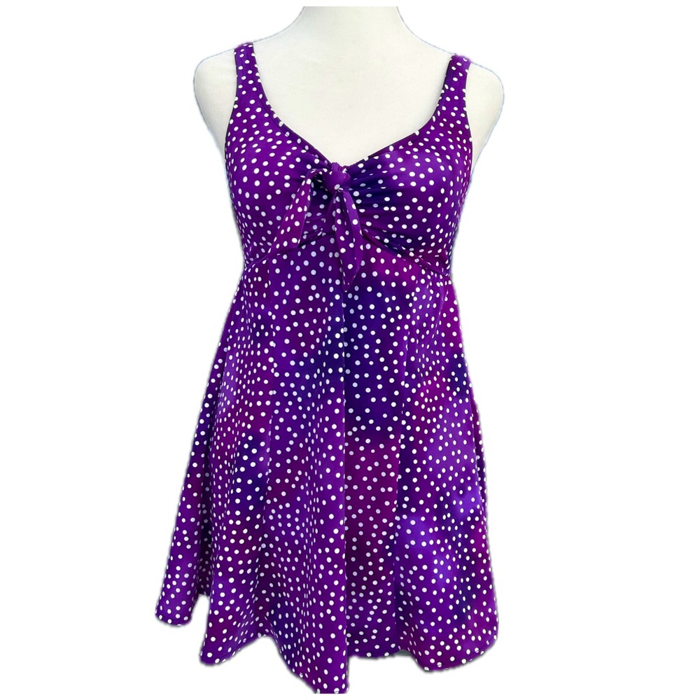 Adorable Vintage Purple Polka Dot Swimsuit Dress